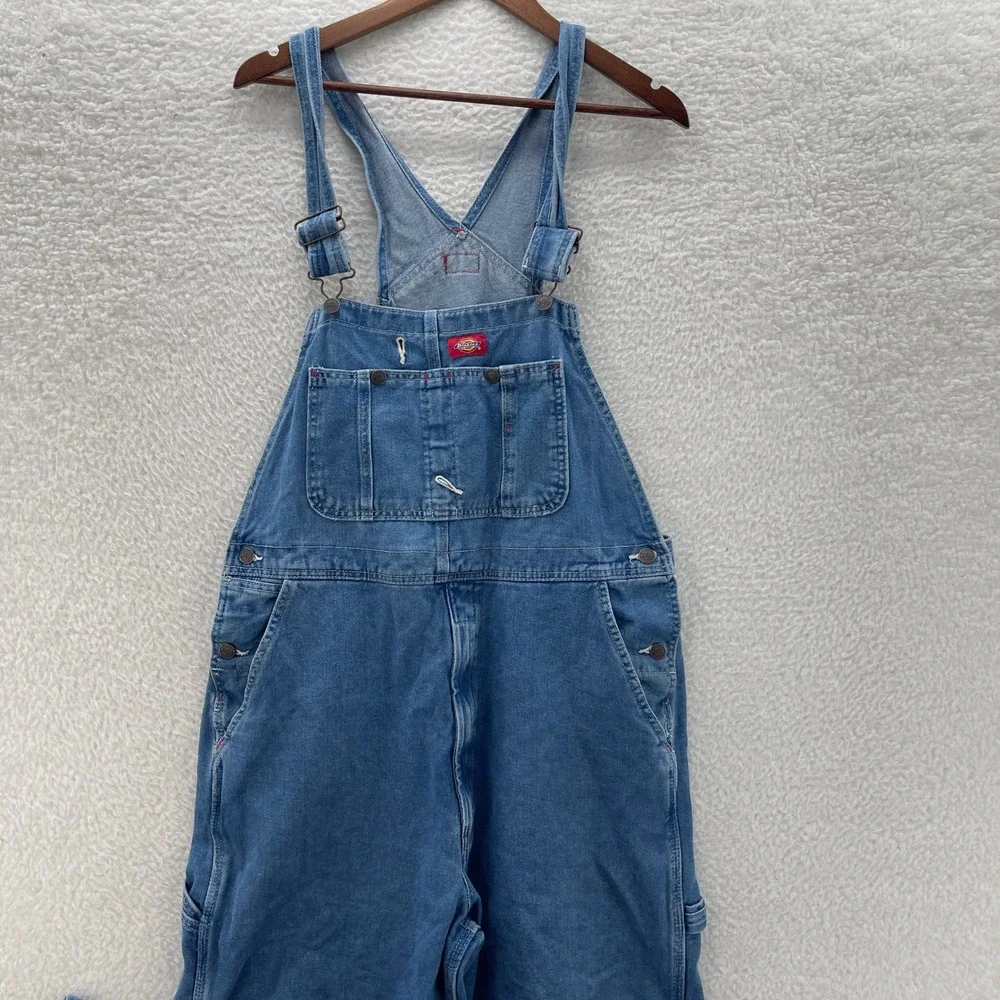 Dickies Overalls Mens 36x34 Blue Straight Leg Denim Bibs Workwear Ranch Chore